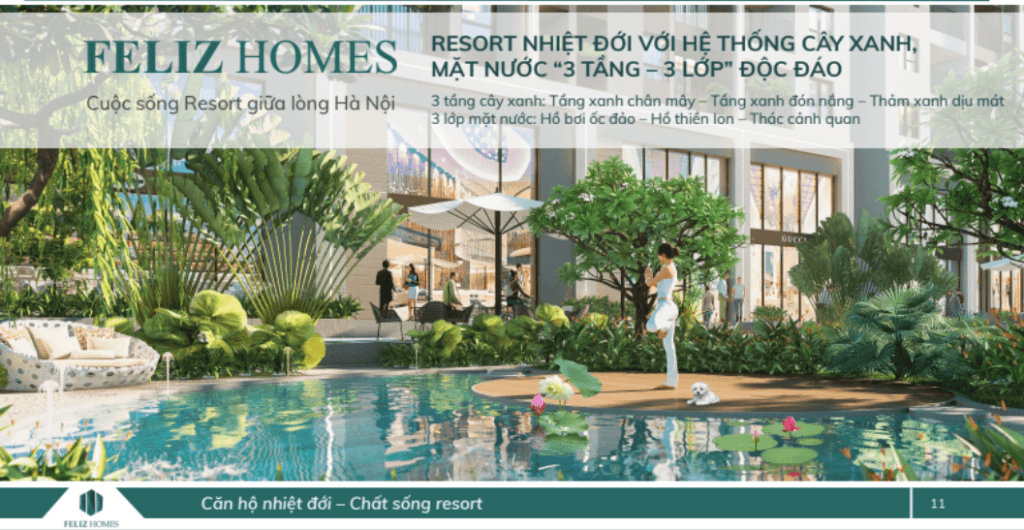 Dự án Feliz Homes tạo điểm nhấn với vòng xanh sinh thái xanh đa tầng 5 3 tang xanh 3 lop nuoc feliz homes