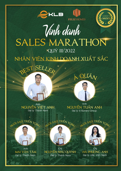 Chủ đầu tư KLB Tôn Vinh những đại lý xuất sắc phân phối Dự án Feliz Homes 7 vinh danh sales feliz homes
